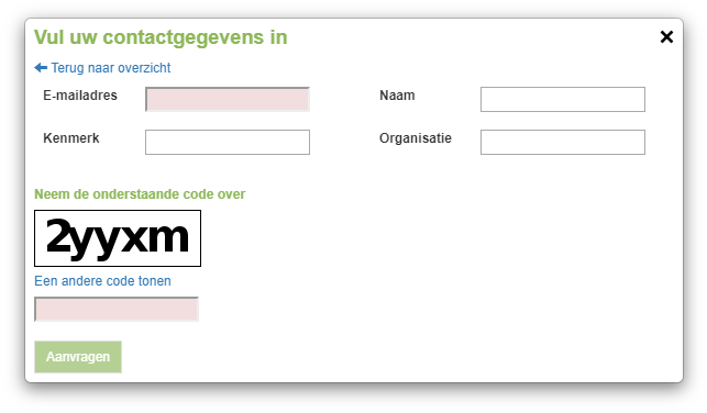 Contactgegevensformulier om data aan te vragen